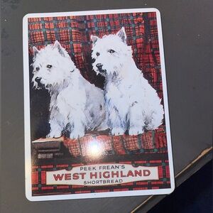West Highland Shortbread metal magnet with White Dogs